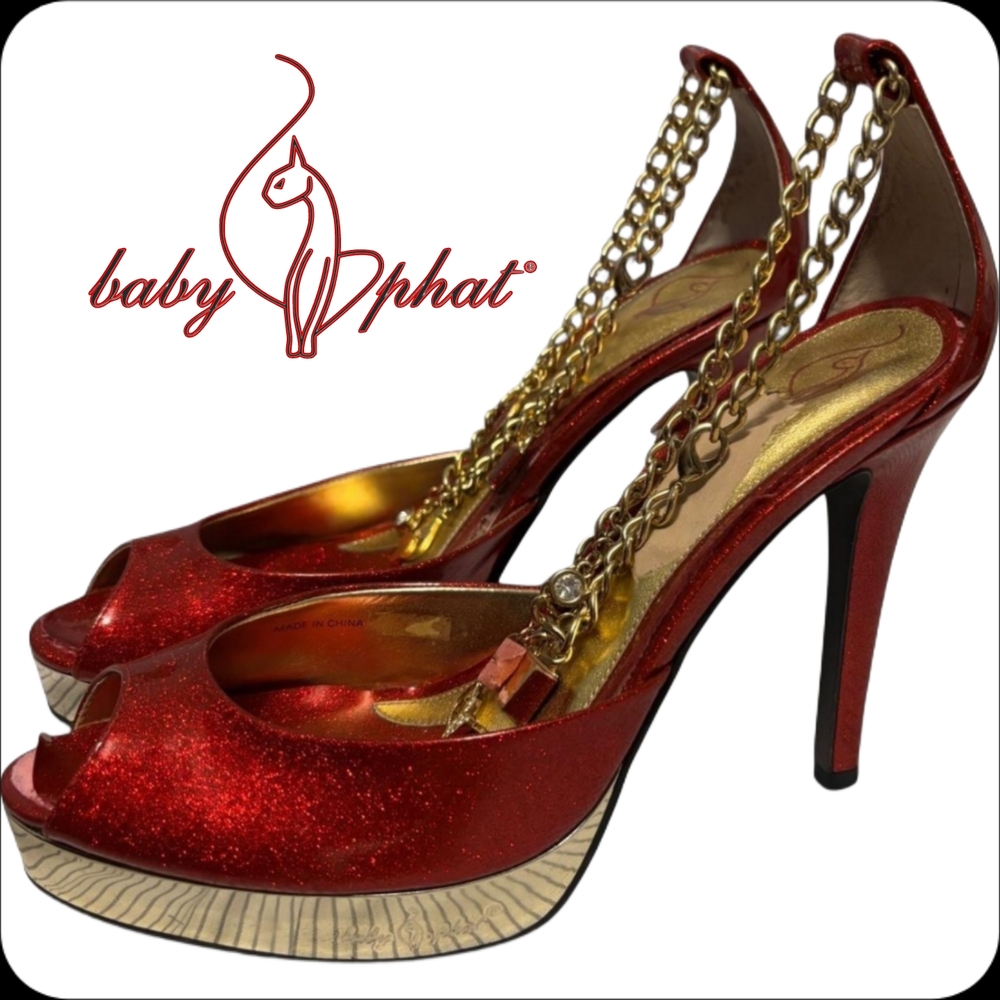 Baby Phat Red Glitter High Heels